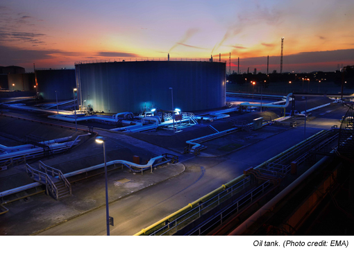 night view oil tank