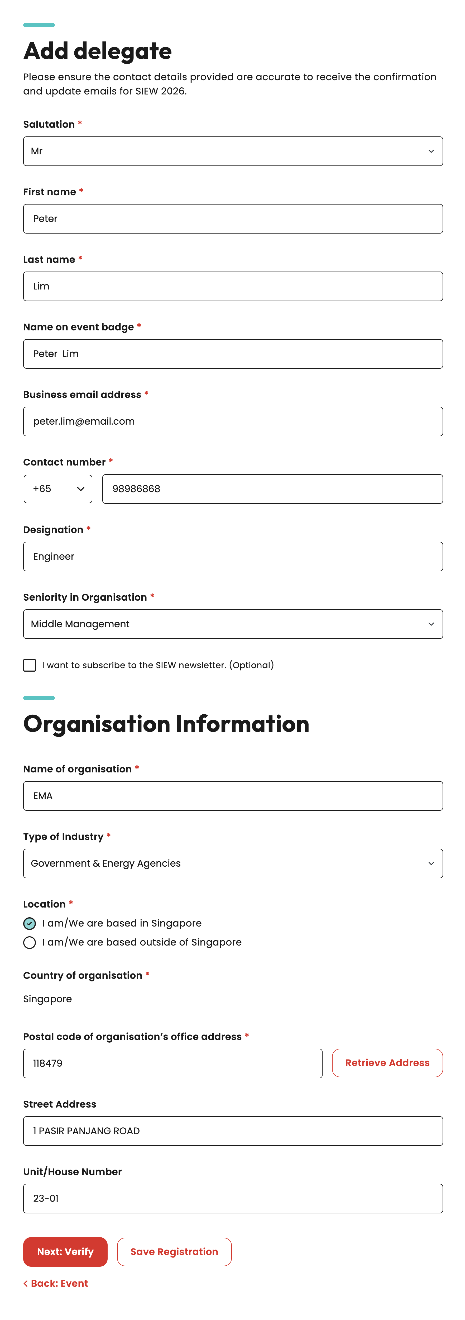 Registration screenshot