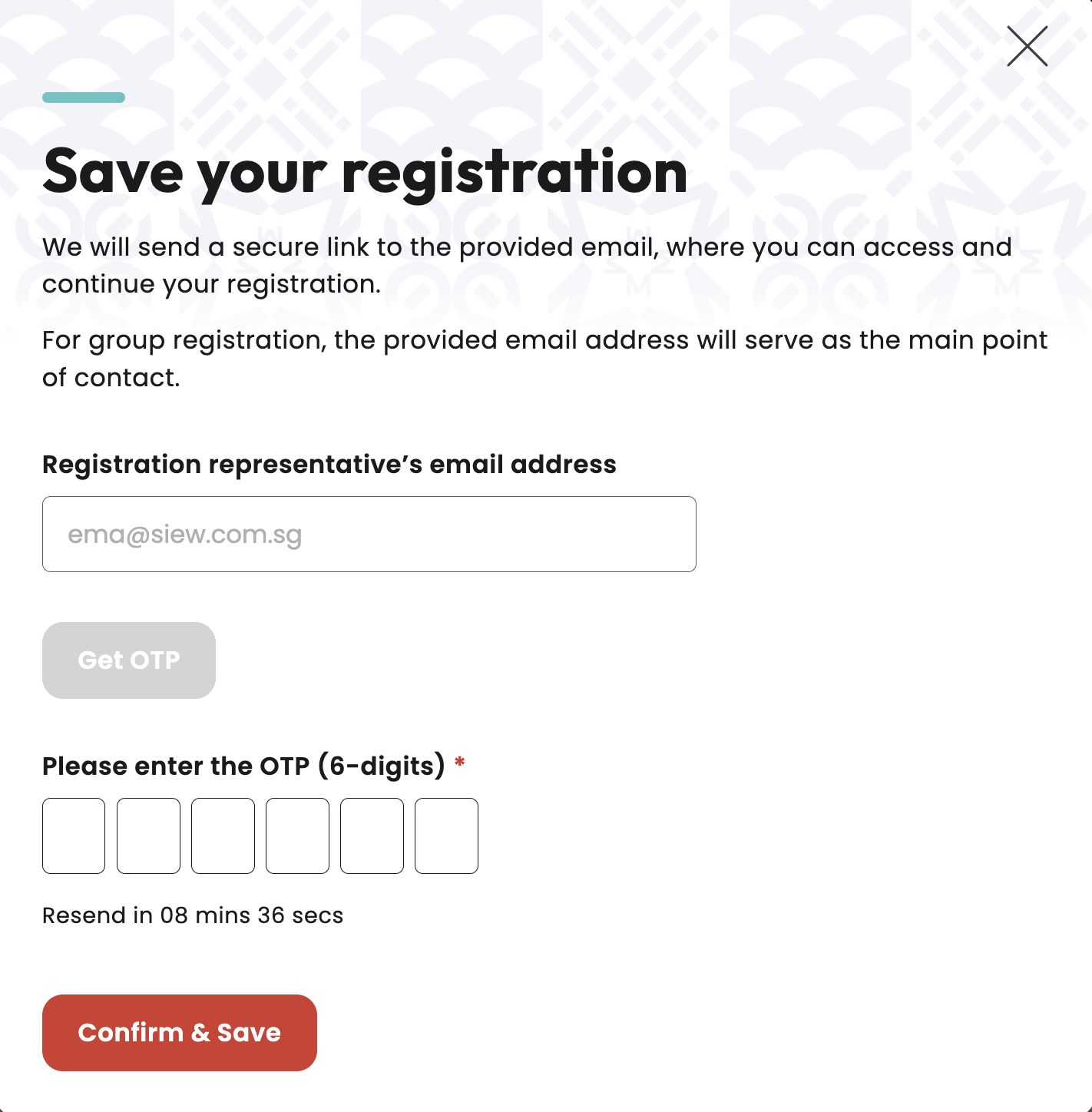 Registration screenshot