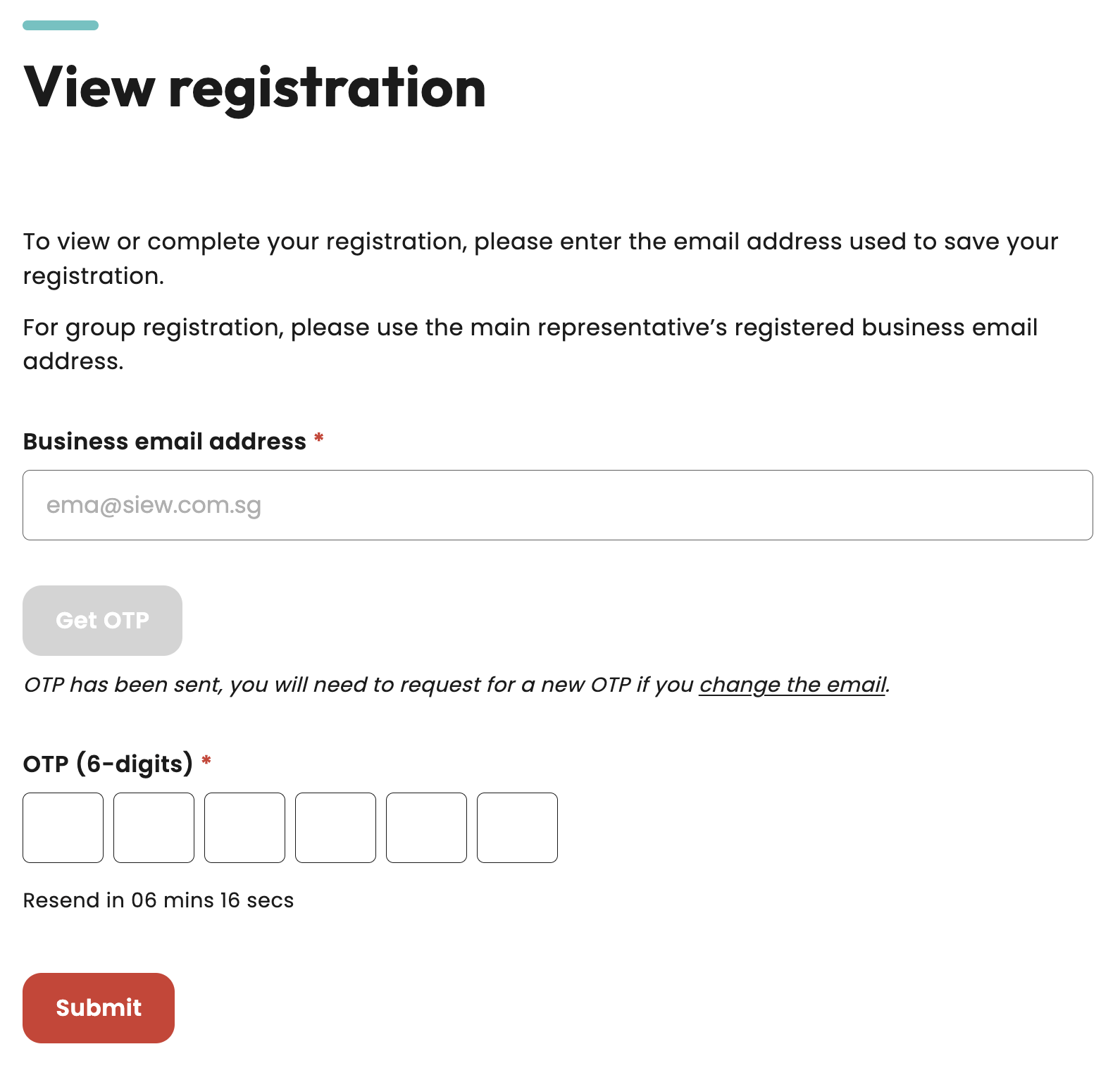 Registration screenshot